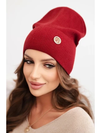 Dámská čepice z modalu a viskózy s ozdobným knoflíkem bordová