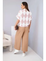 Komplet dámský viskózový košile s vázáním a kalhoty s gumou mátová