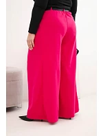Dámské kalhoty Plus Size se širokými nohavicemi a páskem fuchsiová