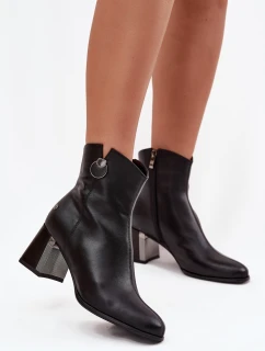 Zateplené kožené boty na podpatku Maciejka K7203-04 Černé