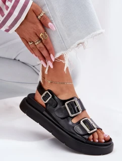 Dámské lakované kožené sandály s přezkami Big Star – černé