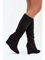 Dámské kozačky na klínovém podpatku 5123 Černá - Step in style Dámské kozačky na klínovém podpatku 5123 Černá - Step in style