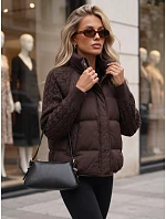 Dámská prošívaná péřová bunda s pletenými rukávy, hnědá, FashionStreet TY5931