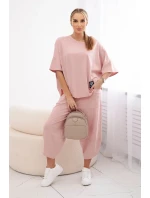 Bavlněný komplet halenka + kalhoty tmavě pudrově růžová