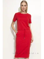 Dámské šaty na denní nošení se zavazováním v pase červené - Červená - Makadamia