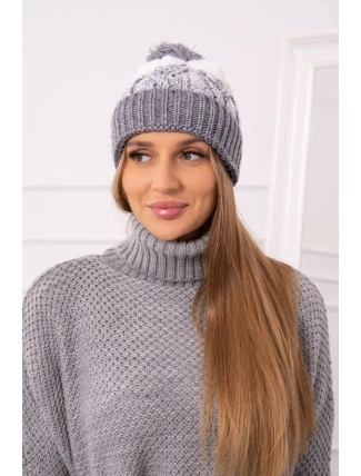 Dámská čepice s bambulí Abigail K326 šedá+bílá Dámská čepice s bambulí Abigail K326 šedá+bílá