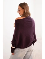Dámský asymetrický viskózový svetr netopýří tmavě fialový