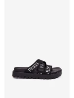 Dámské pantofle s textilními pásky Paris na platformě černé Celinea