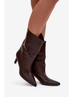 Vklouznout dámské kotníkové boty na podpatku z eko kůže čokoládové Norell