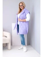 Dámská vesta Plus Size prošívaná s páskem a límcem světle fialová