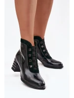 Lakované dámské kotníkové boty z přírodní kůže na podpatku DACR52696 tmavě zelené