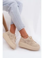 Spletané dámské tenisky na platformě Béžové Evalora
