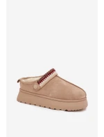 Nízké dámské sněhule na platformě s pohyblivým páskem a výšivkou Lyrisse – jasně béžové