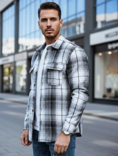 Pánská černobílá kostkovaná flanelová košile FashionStreet DX2677