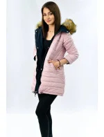 Tmavě modro-růžová oboustranná dámská zimní bunda s kapucí (w213)