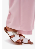 Kožené Dámské Pantofle Na Plochém Podpatku Bílé Zazoo 3022