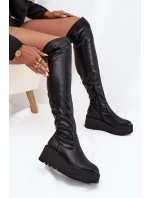 Dámské Kozačky Nad Kolena Na Platformě A S Jemným Klínem Černé Lydira Dámské Kozačky Nad Kolena Na Platformě A S Jemným Klínem Černé Lydira