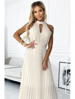 484-1 Plisované midi šaty se slzovitým výstřihem - BEACH