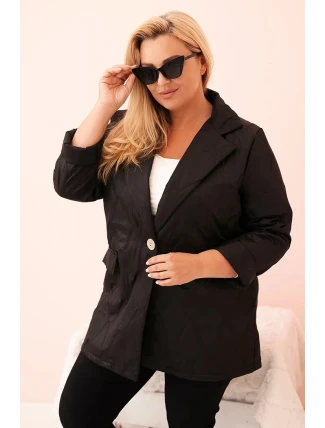 Dámská bunda Plus Size prošívaná s límcem a knoflíkem černá