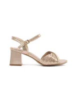 Moderní zlaté  sandály dámské na širokém podpatku