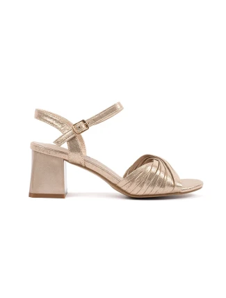 Moderní zlaté  sandály dámské na širokém podpatku