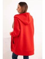 Zateplená dámská mikina s kapucí a zipem červená