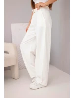 Dámské bavlněné kalhoty se širokými nohavicemi a páskem ecru