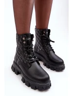 Kůže Botky Workery Na Ploché Podpatku GOE MM2N4021 Černé Kůže Botky Workery Na Ploché Podpatku GOE MM2N4021 Černé