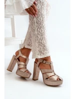 Dámské sandály na vysokém podpatku z kůže Maciejka 06050-25 Zlaté Dámské sandály na vysokém podpatku z kůže Maciejka 06050-25 Zlaté