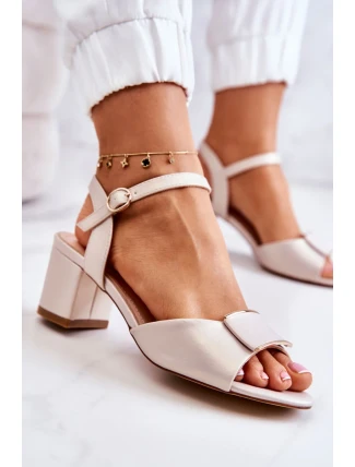 Kožené Sandály Na Vysokém Podpatku Béžová Lorisa