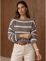 Dámský oversize svetr s pruhy Fango FashionStreet MY2642 Dámský oversize svetr s pruhy Fango FashionStreet MY2642