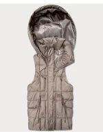 Goodlookin beige (B8600-12) dámská péřová bunda bez rukávů s kapucí