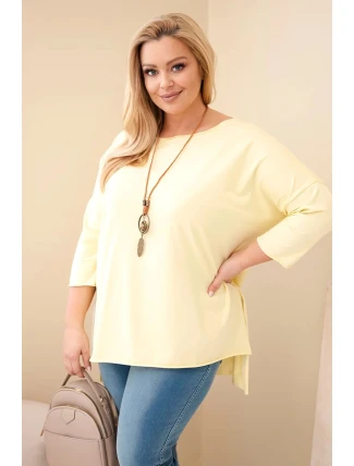 Dámská bavlněná halenka plus size asymetrická s náhrdelníkem žlutá meruňková