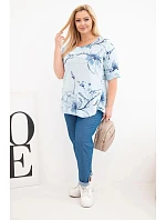 Dámská bavlněná halenka Plus Size s krátkým rukávem a kapsou modrá