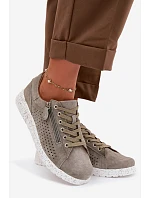 Dámské semišové polobotky se zipem tmavě zelené Cemela