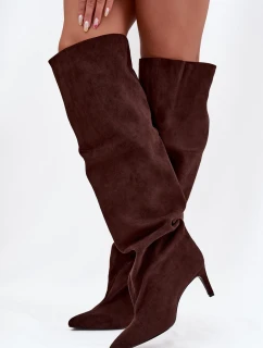 Dámské kozačky na jehlovém podpatku, vsuvné Mavilla – čokoládové