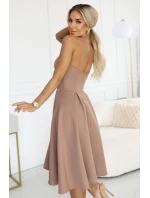 641-2 VIVIENNE korzetové rozšířené midi šaty pro zvláštní příležitosti - béžové