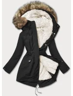 Ciepła kurtka zimowa damska czarny/ecru/brąz  (w629big)