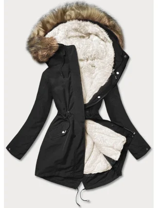 Ciepła kurtka zimowa damska czarny/ecru/brąz  (w629big)