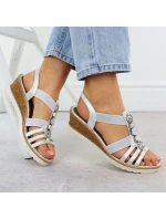 Dámské stříbrné sandály na podpatku s elastickými pásky Remonte R6264-92