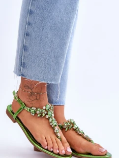 Dámské sandály žabky s kamínky Zelená Lenisa