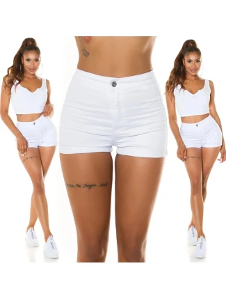 Dámské džínové krátké kraťasy S385-1A Bílá - In-style Fashion