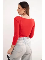 Dámská svetr z kašmíru s kulatým výstřihem a dlouhým rukávem červená