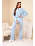 Dámský komplet máslová mikina s límečkem a rovné kalhoty modrý Dámský komplet máslová mikina s límečkem a rovné kalhoty modrý