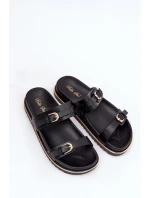 Dámské Klapky Hladké Na Platformě S Popruhy A Přezkami Černé Ziferte