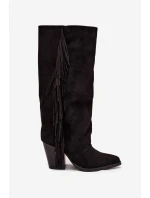 Dámské Kopytové Boty S Třásněmi Na Podpatku Černé Tivara Dámské Kopytové Boty S Třásněmi Na Podpatku Černé Tivara