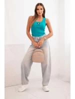 Dámská pruhovaná top na ramínkách s ozdobnou nášivkou tmavě mátová