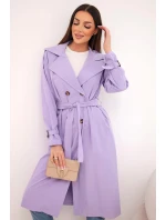 Dámský kabát v pase s límcem světle fialový