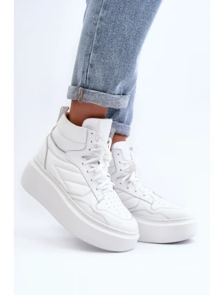 Zazoo 3392/X Dámské Kožené Sportovní Boty Na Platformě Bílé