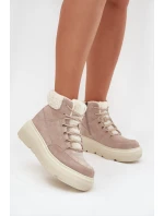 Dámské semišové sněhule Vinceza s kožešinou na platformě – béžové